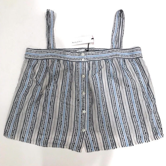 Michael stars cropped strap top striped blue in NWT size L.   E - Picture 1 of 3